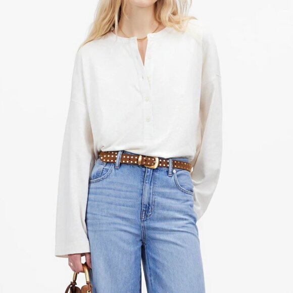 Madewell Relaxed Henley Long-Sleeve Tee Size Medium - Picture 3 of 13